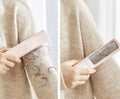 ShedSmart pet hair remover lifting hair off a sweater, before and after